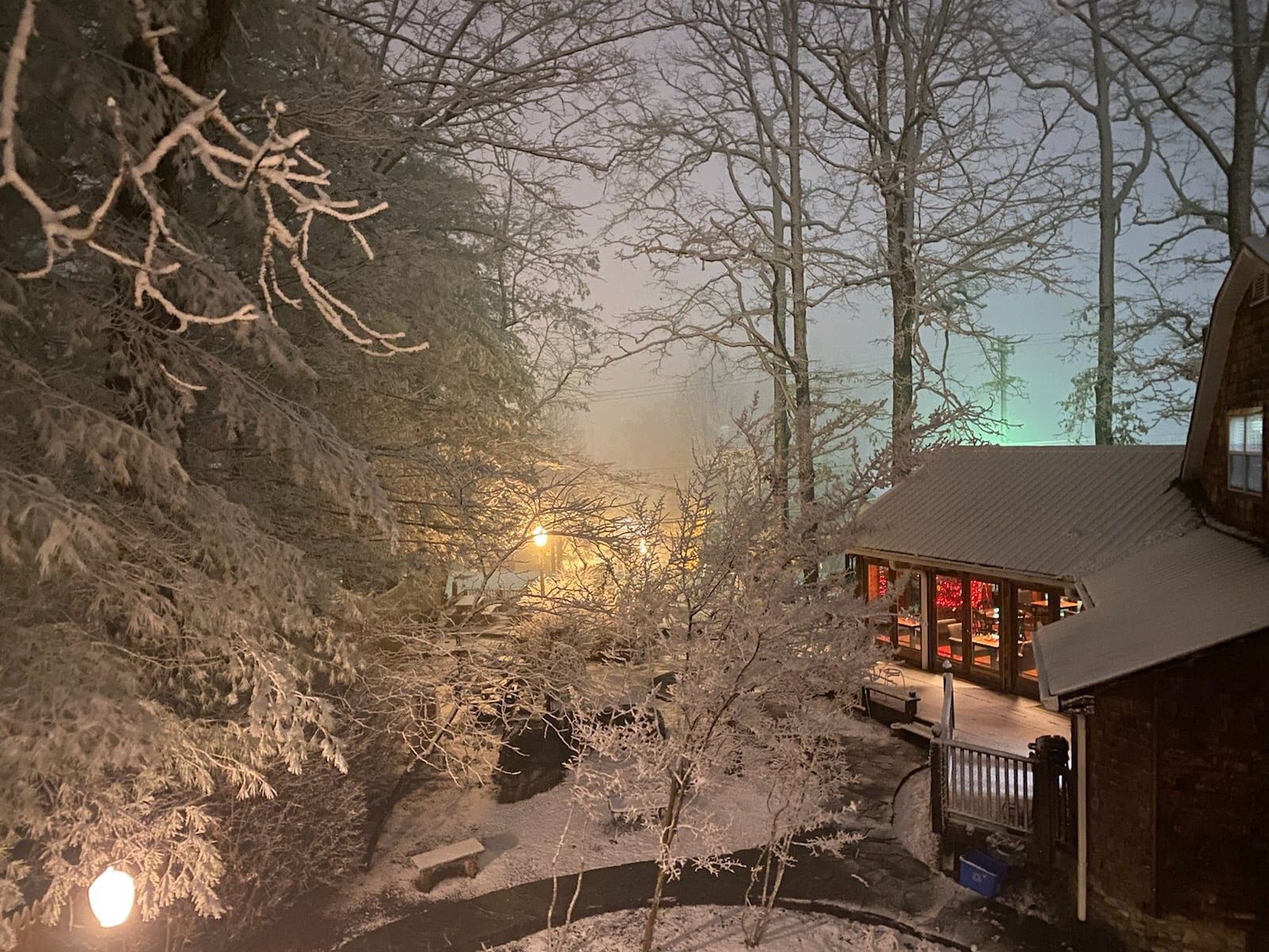 Snowfall on the inn on Christmas eve