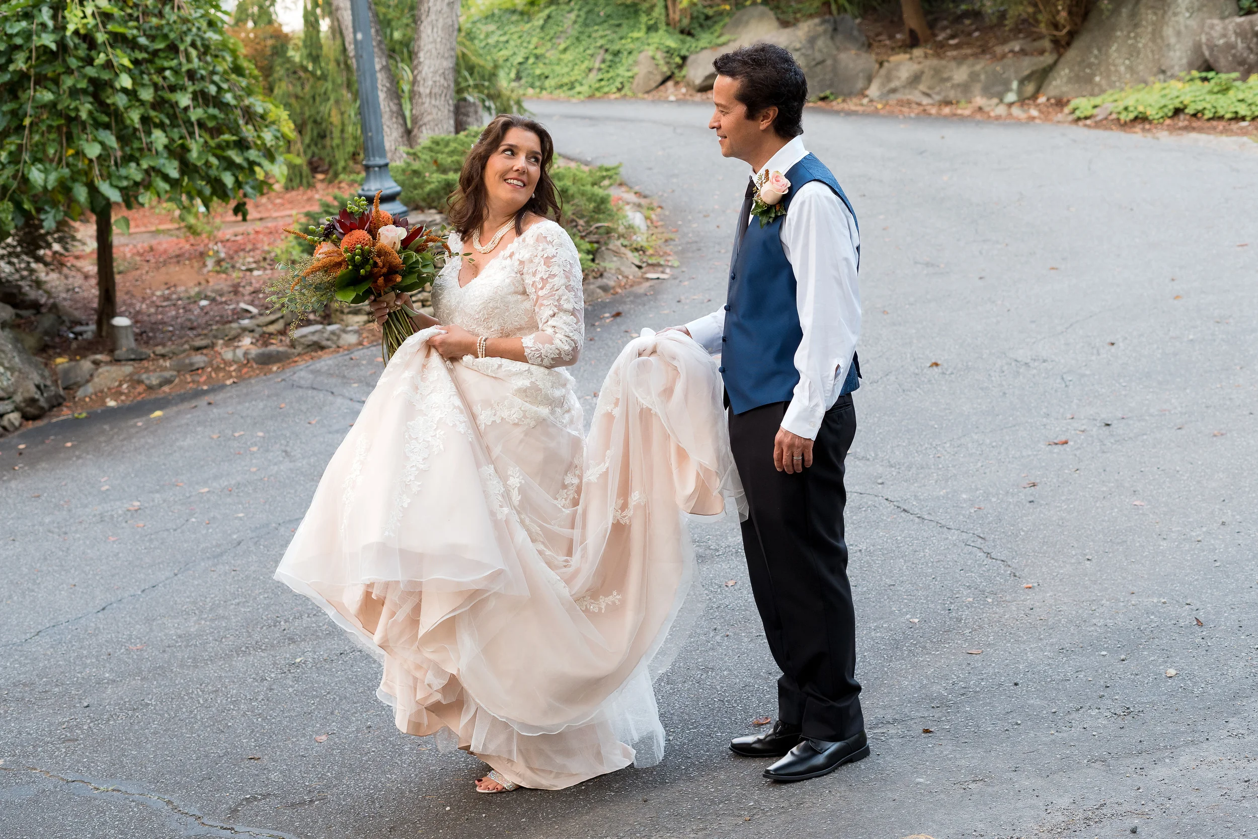 Wedding couple leaving